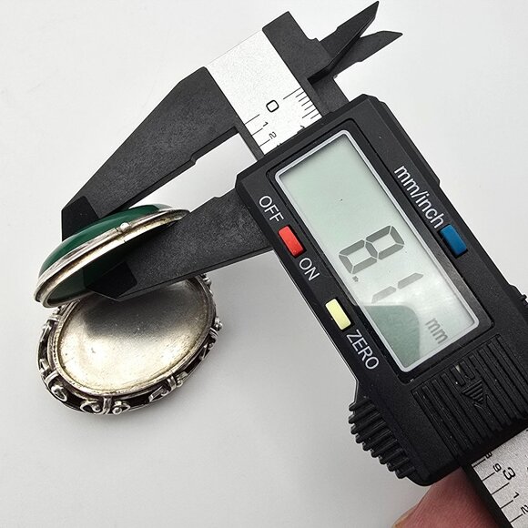 VTG Taxco Sterling Silver Locket Brooch Pin w/ Green Agate Oval Cabochon 1950s - Picture 13 of 13